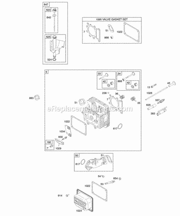 Cylinder Head Gasket Set - Valve Lubrication Valves Diagram and Parts List for 31X707-0777-E2  Briggs and Stratton Engine